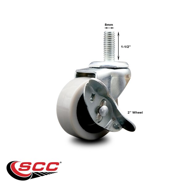 2 Inch Thermoplastic Rubber Wheel 8mm Threaded Stem Caster with Brake SCC